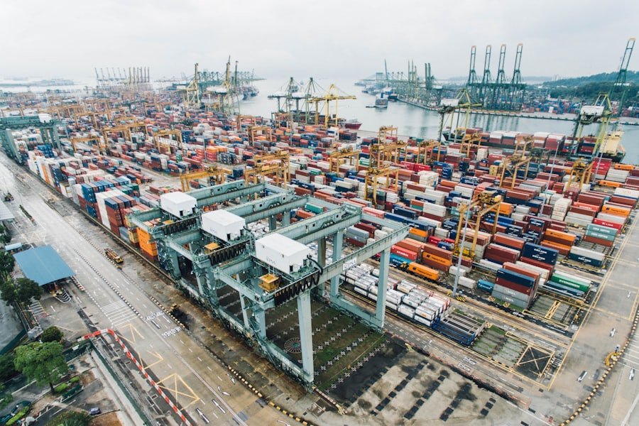 Aerial view of a container port